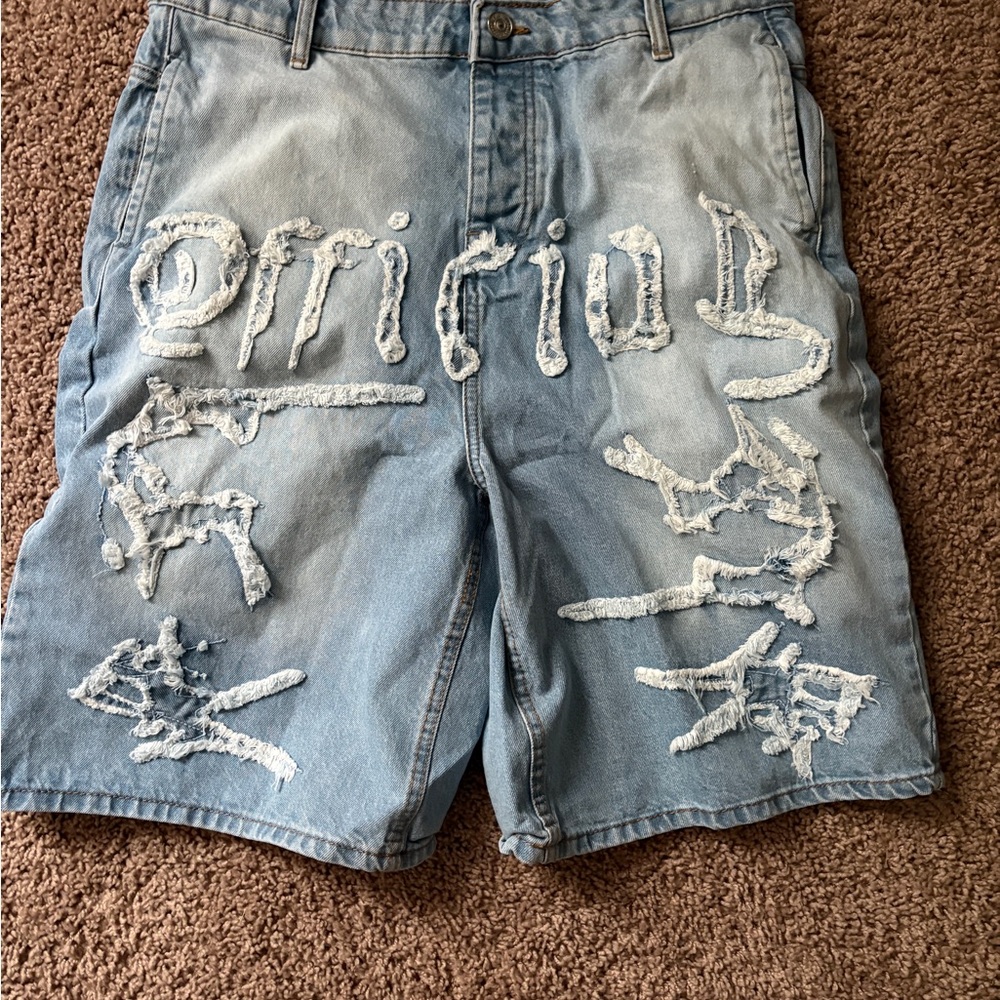 Distressed Light Blue Denim Shorts for Men